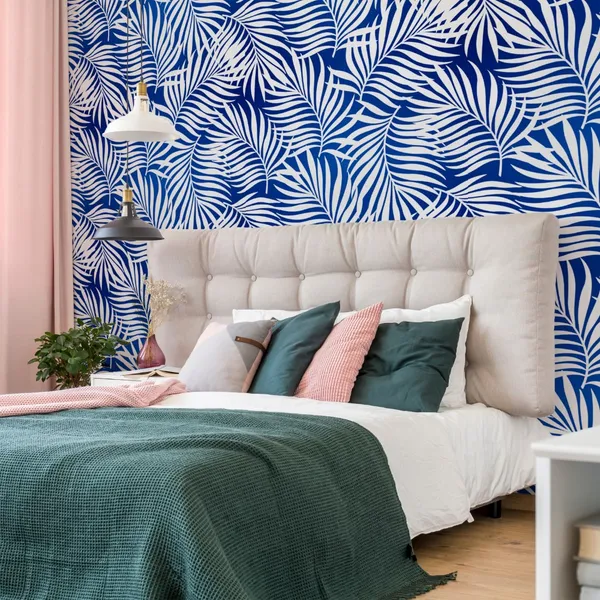 Blue__Background_With_White__Flowers._Modern_Trendy_Vector_Illustration._Pantone_Color._Mural_Wallpaper.