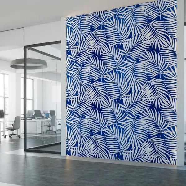 Blue__Background_With_White__Flowers._Modern_Trendy_Vector_Illustration._Pantone_Color._Mural_Wallpaper.