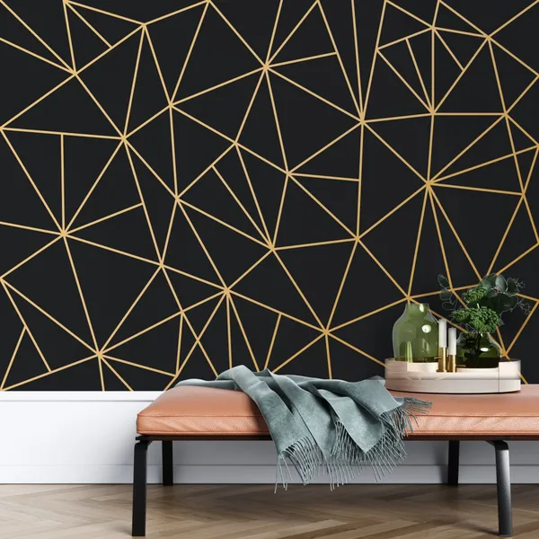 Golden_Lines_And_Squares_In_Geometric_Seamless_Pattern_Over_Black_Background._For_Fabric,_Textile,_Backgrounds_And_Wallpapers._The_Tile_Is_Seamless_Mural_Wallpaper