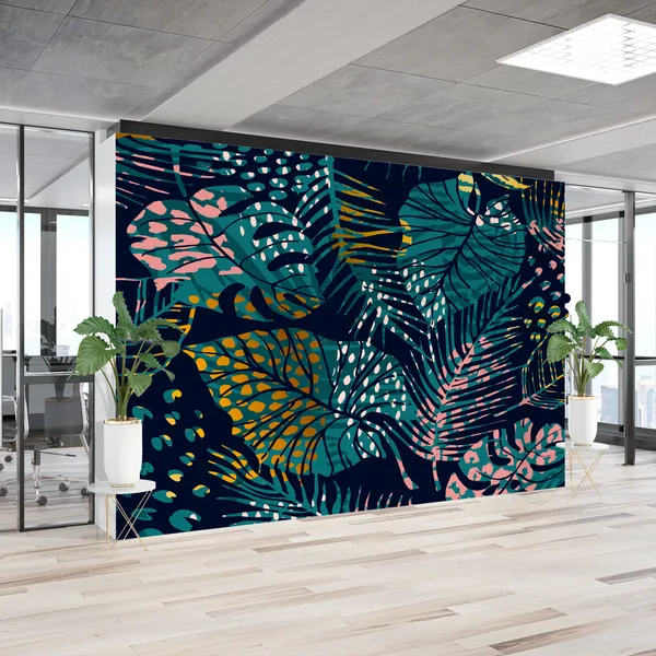 Trendy_seamless_exotic_pattern_with_tropical_plants,_animal_prints_and_hand_drawn_textures_Mural_Wallpaper.