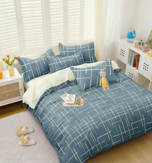 Blue_Cotton_Elastic_Fitted_Bedsheets_300_TC_With_2_Pillow_Covers