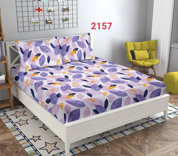 PINK_LEAF_Premium__Fitted_Elastic_Bedsheet_With_Two_Pillow_Covers_(72X78X_Upto_10_Inches)_&_360_Degree_Elasticated