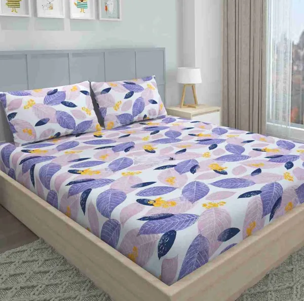 PINK_LEAF_Premium__Fitted_Elastic_Bedsheet_With_Two_Pillow_Covers_(72X78X_Upto_10_Inches)_&_360_Degree_Elasticated