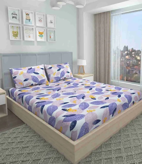 PINK_LEAF_220_TC_Cotton_All_Round_Elastic_Fitted_Bedsheet_with_2_Pillow_Covers_(72X78X_Upto_10_Inches)_&_360_Degree_Elasticated