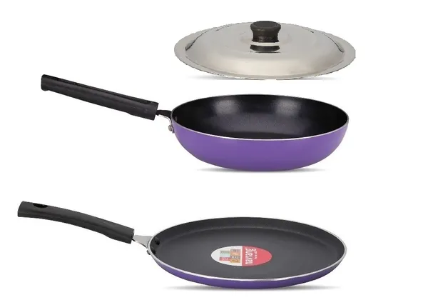 Set_of_3_pcs_Purple_Nonstick__Dosa_Tawa_260,_Frypan_220,Sslid,_Non_Induction