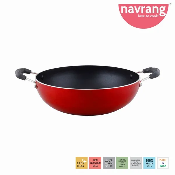 Red_Non_Stick_Non_Induction_Aluminium_Kadai_Medium_With_Ss_Lid,240Mm