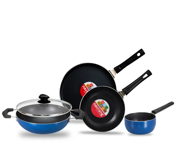 Set_of_5_pcs_Blue_Nonstick_Dosa_Tawa_240,_Frypan_200,Sauce_Pan_160_And_Ss_Lid,_Non_Induction