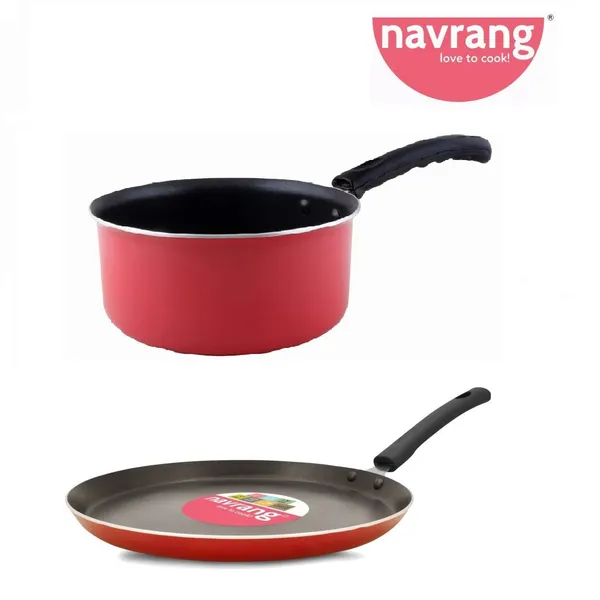 Red_Nonstick_Two_Pieces_Combo_Set_Dosa_Tawa_And_Sauce_Pan_Large