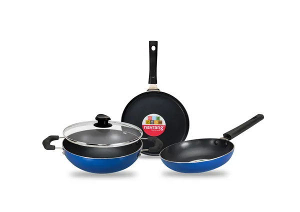Set_of_4_pcs_Blue_Nonstick__Tawa_240_mm_,Kadai_200,_Frypan_200_And_Glass_Lid,_Non_Induction
