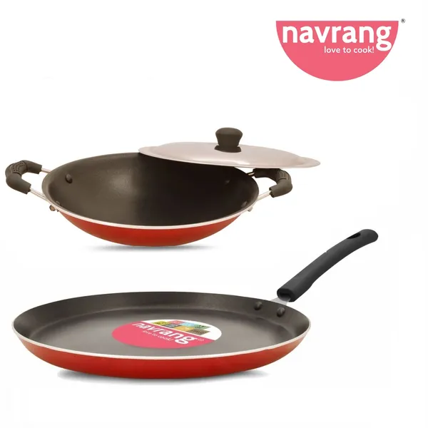 Set_of_2_pcs_Red_Nonstick_Aluminium_,Tawa_260+Appachetty_SS_Lid,_Non_induction