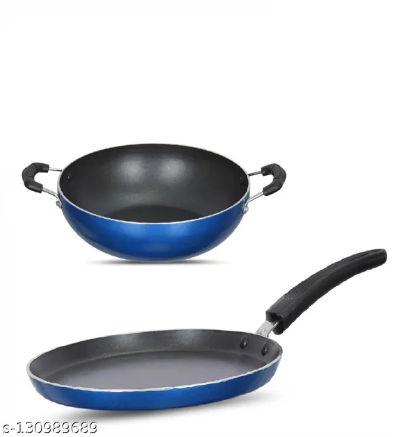 Set_of_2_pcs_Blue_Nonstick_Tawa_240_mm_And_Kadai_200,_Non_Induction