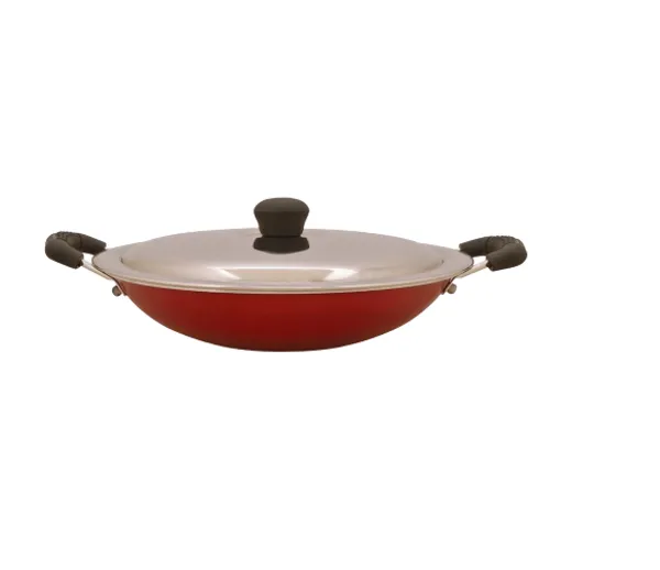 Set_of_2_pcs_Red_Nonstick_Aluminium_,Kadai_220+Appachetty_SS_Lid,_Non_induction