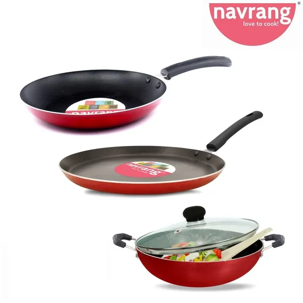 Set_of_4_pcs_Red_Non-Stick_Aluminium_Heavy_Cookware_Set,Tawa_275_+_Kadai_240_+_Fry_Pan_240+_Glass_Lid_240,Red