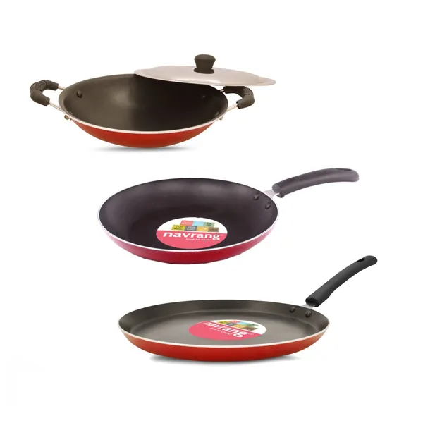Set_of_4_pcs_Red_Nonstick_Cookware_Set_Dosa_Tawa,Appachetty_And_Fry_Pan_With_Common_SS_Lid