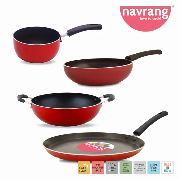 Red_Nonstick_Four_Pieces_Combo_Set_Dosa_Tawa,Kadai,Fry_Pan_And_Sauce_Pan