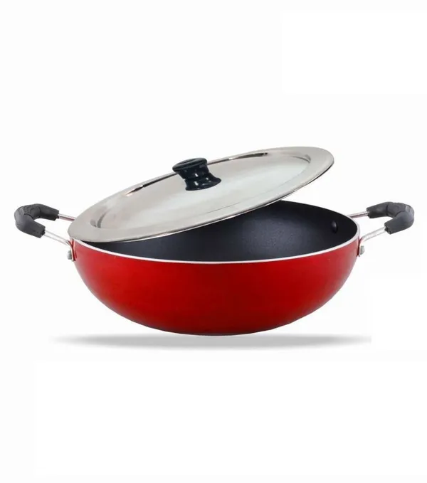 Red_Nonstick_Non_Induction_Kadai_220_Mm_With_Stainless_Steel_Lid