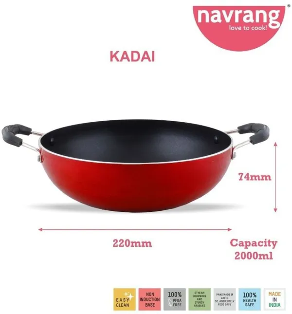 Red_Nonstick_Non_Induction_Kadai_220_Mm_With_Stainless_Steel_Lid