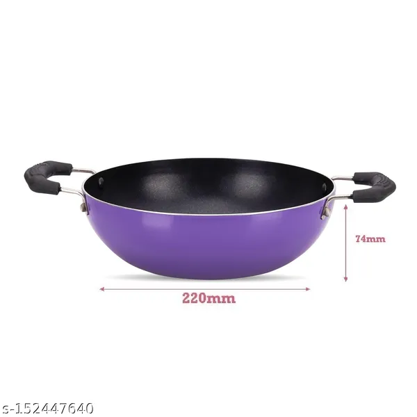 Purple_Non-Stick_Non_Induction_Aluminium_Kadhai_220Mm_With_Glass_Lid