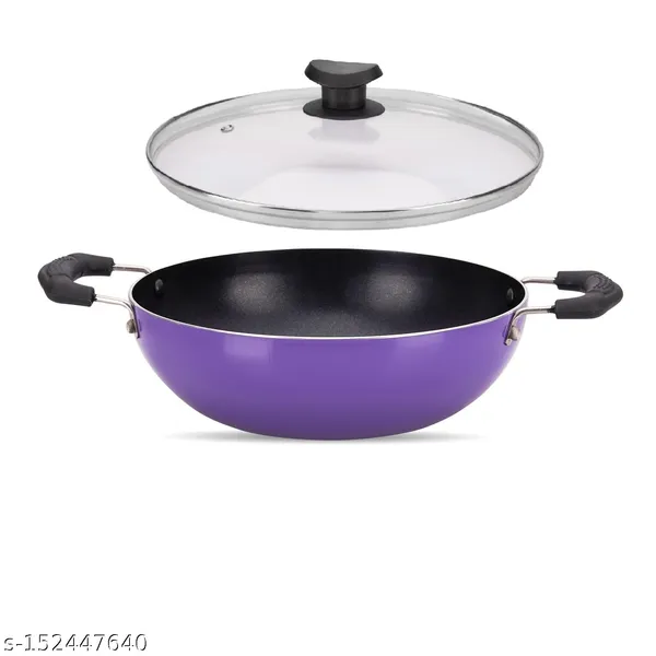 Purple_Non-Stick_Non_Induction_Aluminium_Kadhai_220Mm_With_Glass_Lid