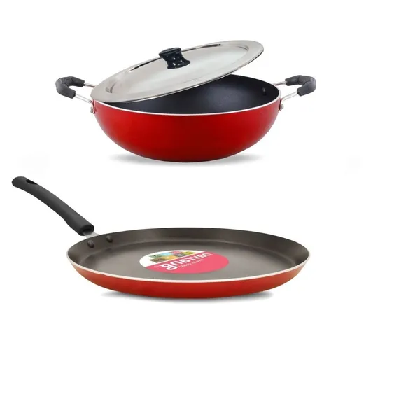 Set_of_3_pcs_Red_Nonstick_Combo_Set_Dosa_Tawa_And_Kadai_With_Common_SS_Lid
