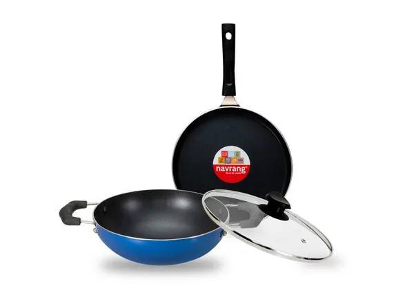 Set_of_4_pcs_Blue_Nonstick_Tawa_240_mm_,Kadai_200,_Frypan_200_And_Glass_Lid,_Non_Induction