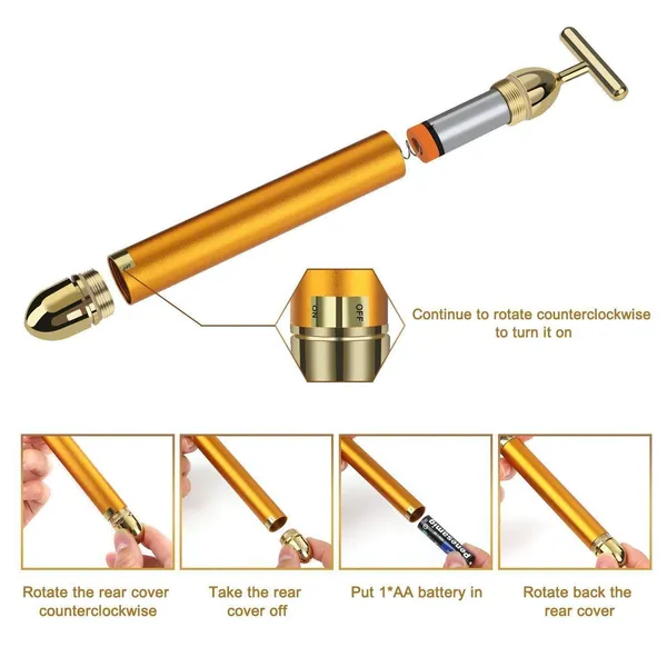 T_Shape_24K_Electric_Massager_T_Shape_24K_Electric_Anti_Aging_Anti_Wrinkles_Pulse_Skin_Care_Facial_Skin_Tightening_Roller_Massager_Face_Lift_Firming_Electric_Vibration_With_Carry_Case_Massager_Gold