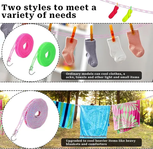 Windproof_Antislip_Clothes_Washing_Line_Drying_Nylon_Rope__5_Meter_Multicolor_Pack_Of_2_And_6_Pic_Cloth_Hanger_Hooks_Laundry_Hook