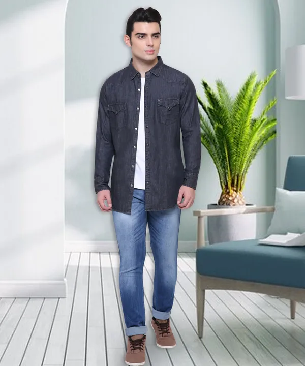 Charcoal_Black_Denim_Double_Pocket_Casual_Shirt