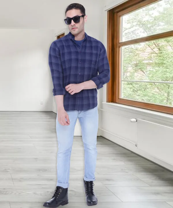 Men's_Grey_Indigo_Delight_Cotton_Checks_Shirt
