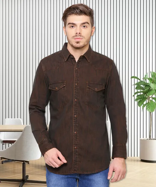 Kuons Avenue Men's Coffee Brown Modern Cargo Denim Shirt Price in