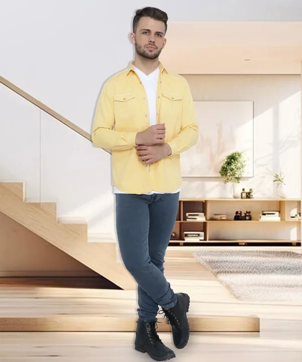 Men's_Cream_Yellow_Cargo_Chic_Denim_Shirt