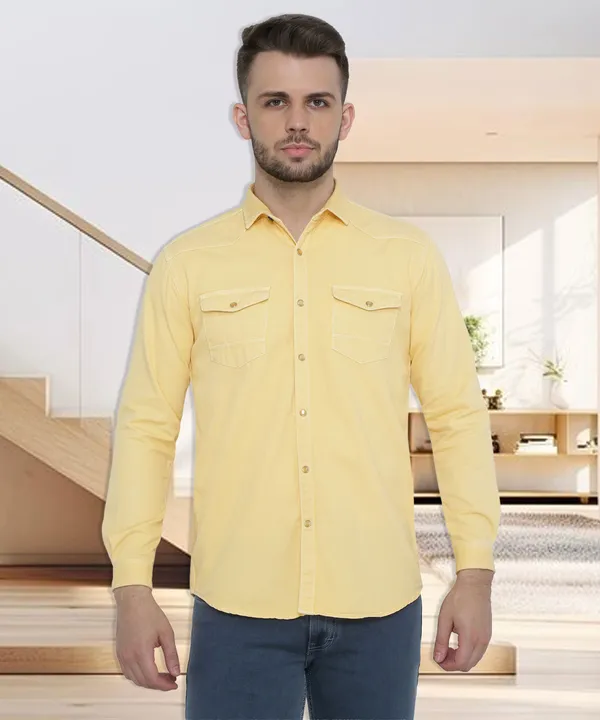 Men's_Cream_Yellow_Cargo_Chic_Denim_Shirt