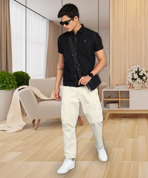 Men's_Black_Classic_Half_Sleeve_Denim_Shirt