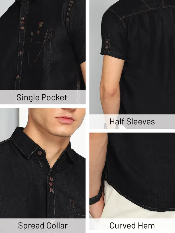 Men's_Black_Classic_Half_Sleeve_Denim_Shirt