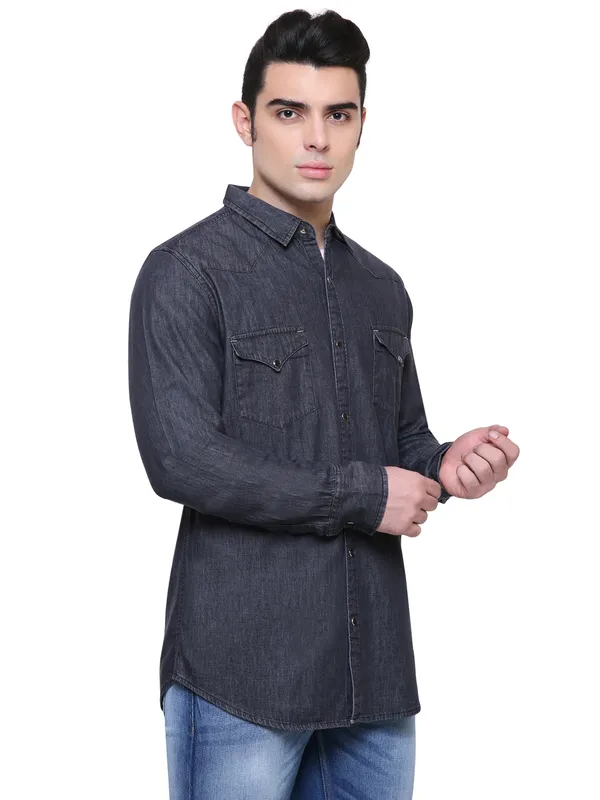 Charcoal_Black_Denim_Double_Pocket_Casual_Shirt