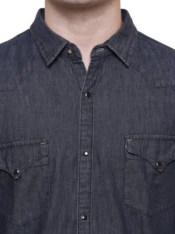 Charcoal_Black_Denim_Double_Pocket_Casual_Shirt