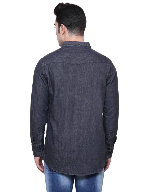 Charcoal_Black_Denim_Double_Pocket_Casual_Shirt