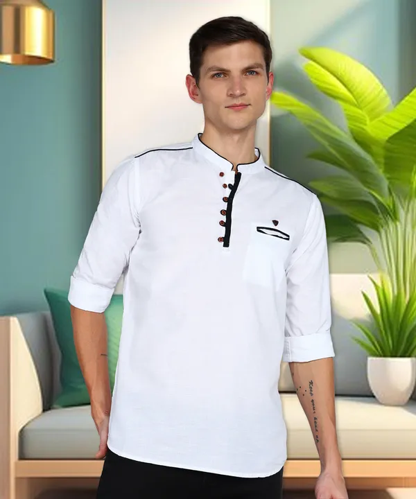 Men's_White_Linen_Cotton_Loop_Fusion_Ethnic_Kurta