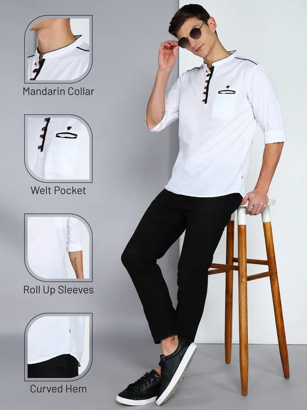 Men's_White_Linen_Cotton_Loop_Fusion_Ethnic_Kurta