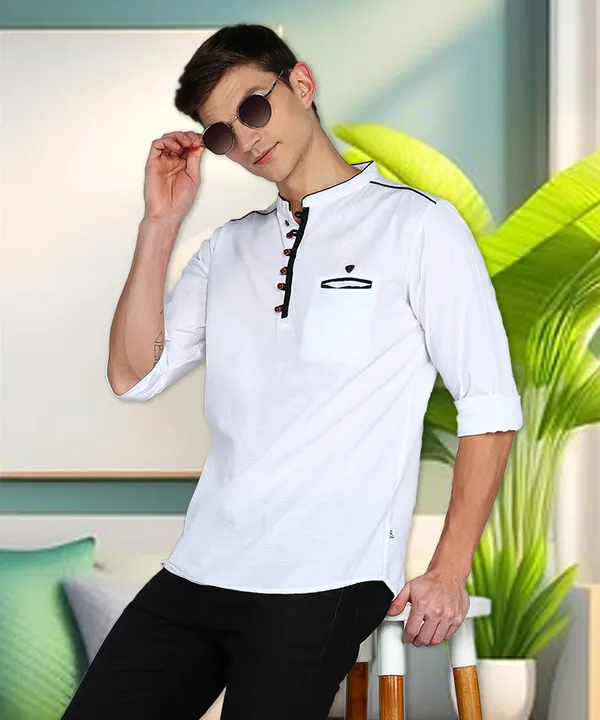 Men's_White_Linen_Cotton_Loop_Fusion_Ethnic_Kurta