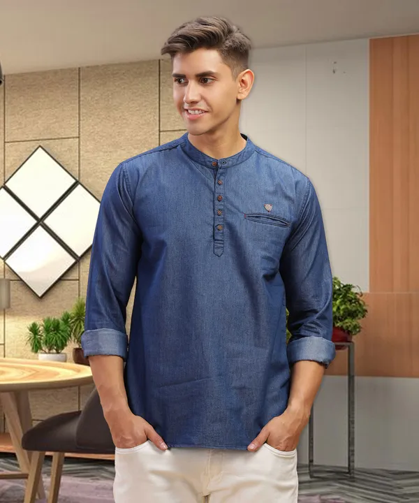 Kuons Avenue Men s True Blue Fusion Short Denim Kurta Price in India Buy Kuons Avenue Men s True Blue Fusion Short Denim Kurta online at undefined