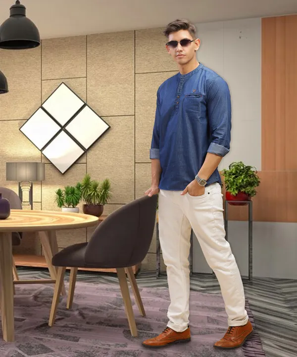 Men's_True_Blue_Fusion_Short_Denim_Kurta