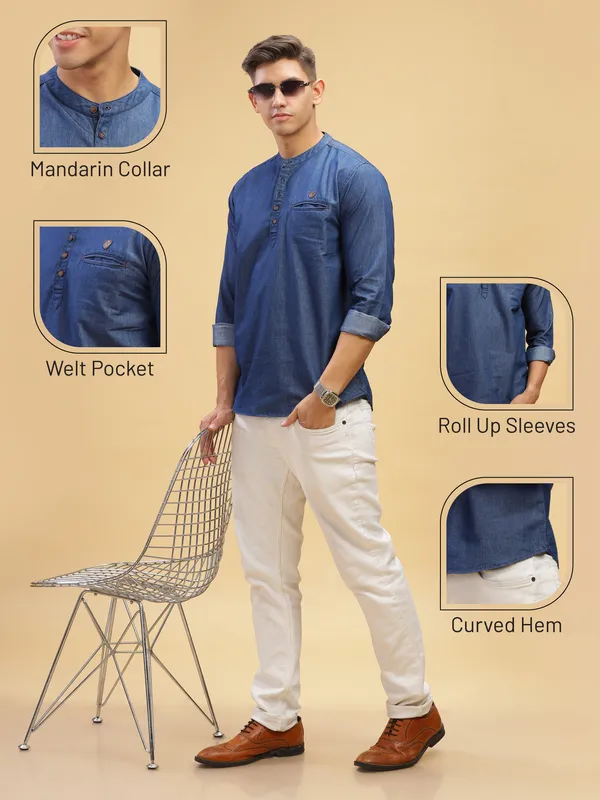 Men's_True_Blue_Fusion_Short_Denim_Kurta