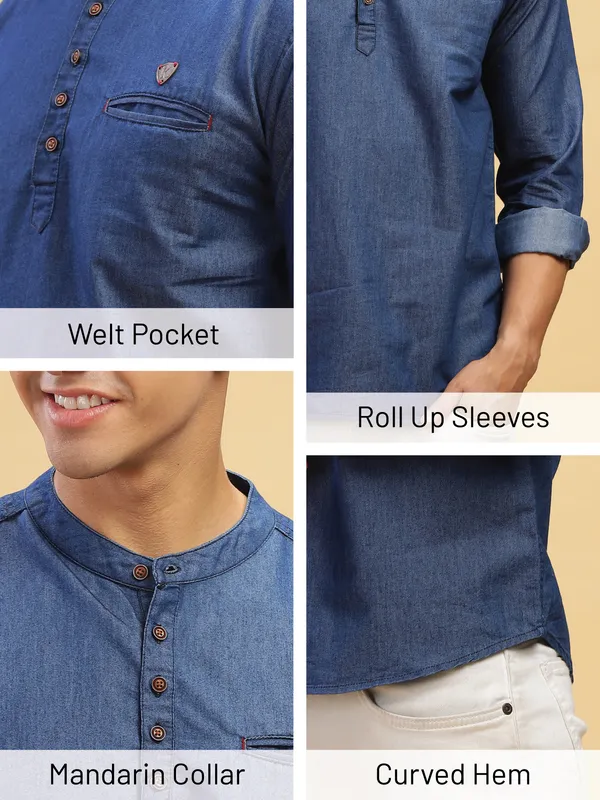 Men's_True_Blue_Fusion_Short_Denim_Kurta