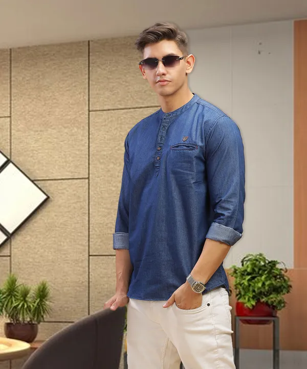Men's_True_Blue_Fusion_Short_Denim_Kurta