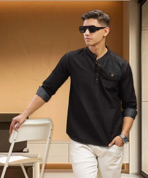 Kuons Avenue Men's Black Fusion Short Denim Kurta Price in India