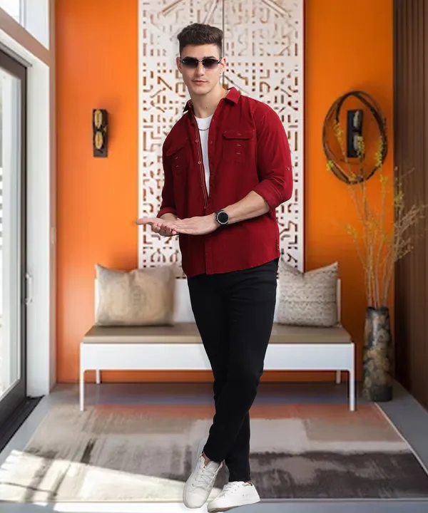 Men's_Maroon_Double_Pocket_Cargo_Corduroy_Shirt