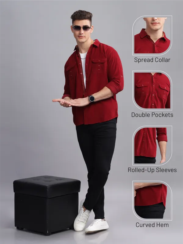 Men's_Maroon_Double_Pocket_Cargo_Corduroy_Shirt