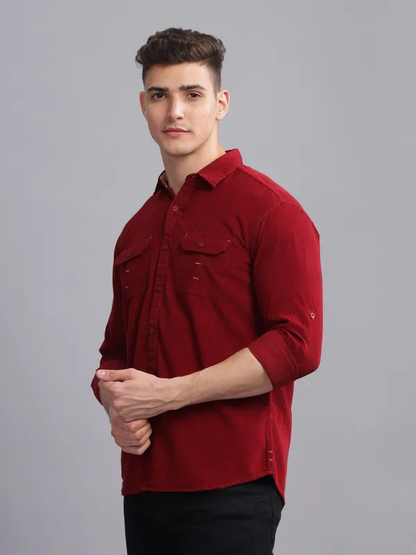 Men's_Maroon_Double_Pocket_Cargo_Corduroy_Shirt