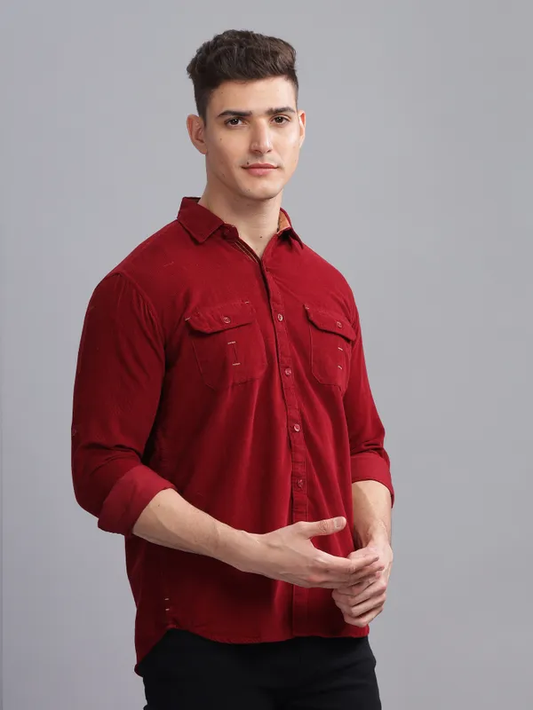 Men's_Maroon_Double_Pocket_Cargo_Corduroy_Shirt